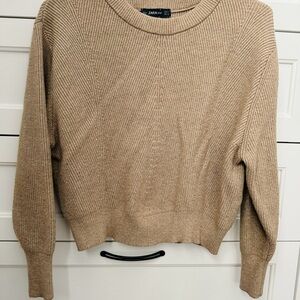 Zara Women's Beige Crew Neck Sweater